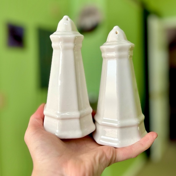 Other - Vintage White Ceramic Nautical Coastal Lighthouse Salt + Pepper Shakers